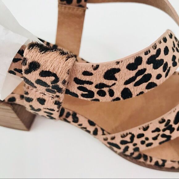 New! Madewell The Alyssa Sandal Leather Leopard Spotted Calf Hair Block Sandals - Picture 7 of 14